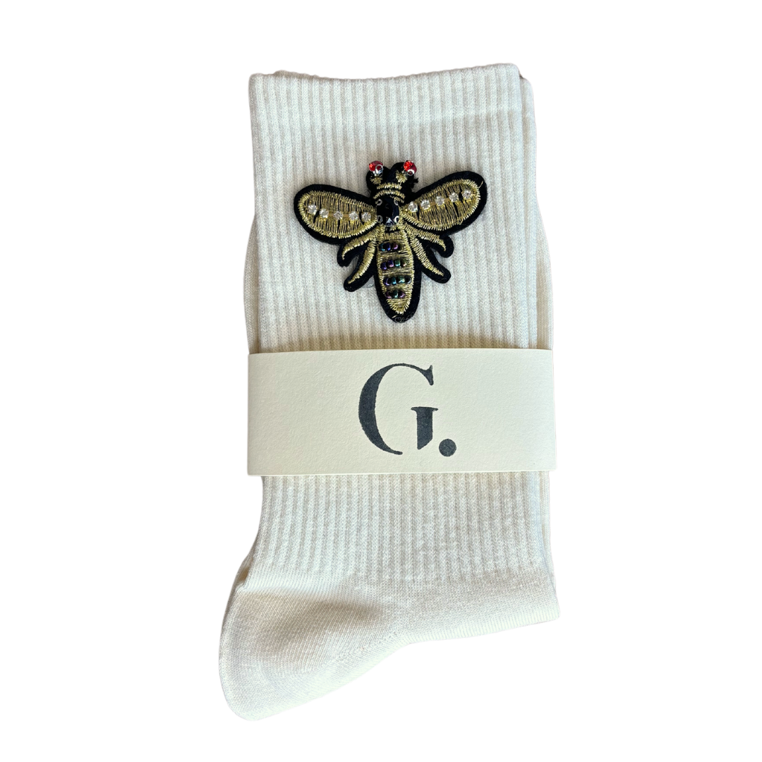 Bee Embellished Socks Cream
