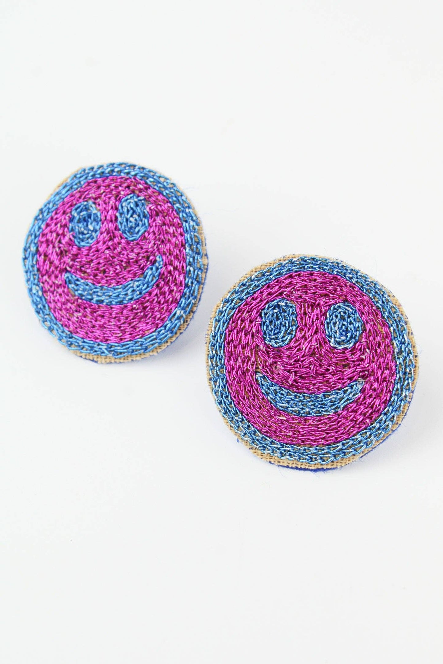 Blue and Pink Smile Face Stud