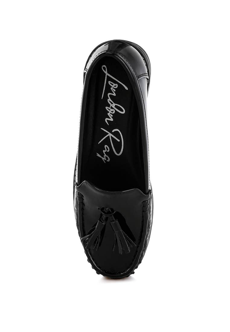 Black Tassel Detail Flatform Loafers