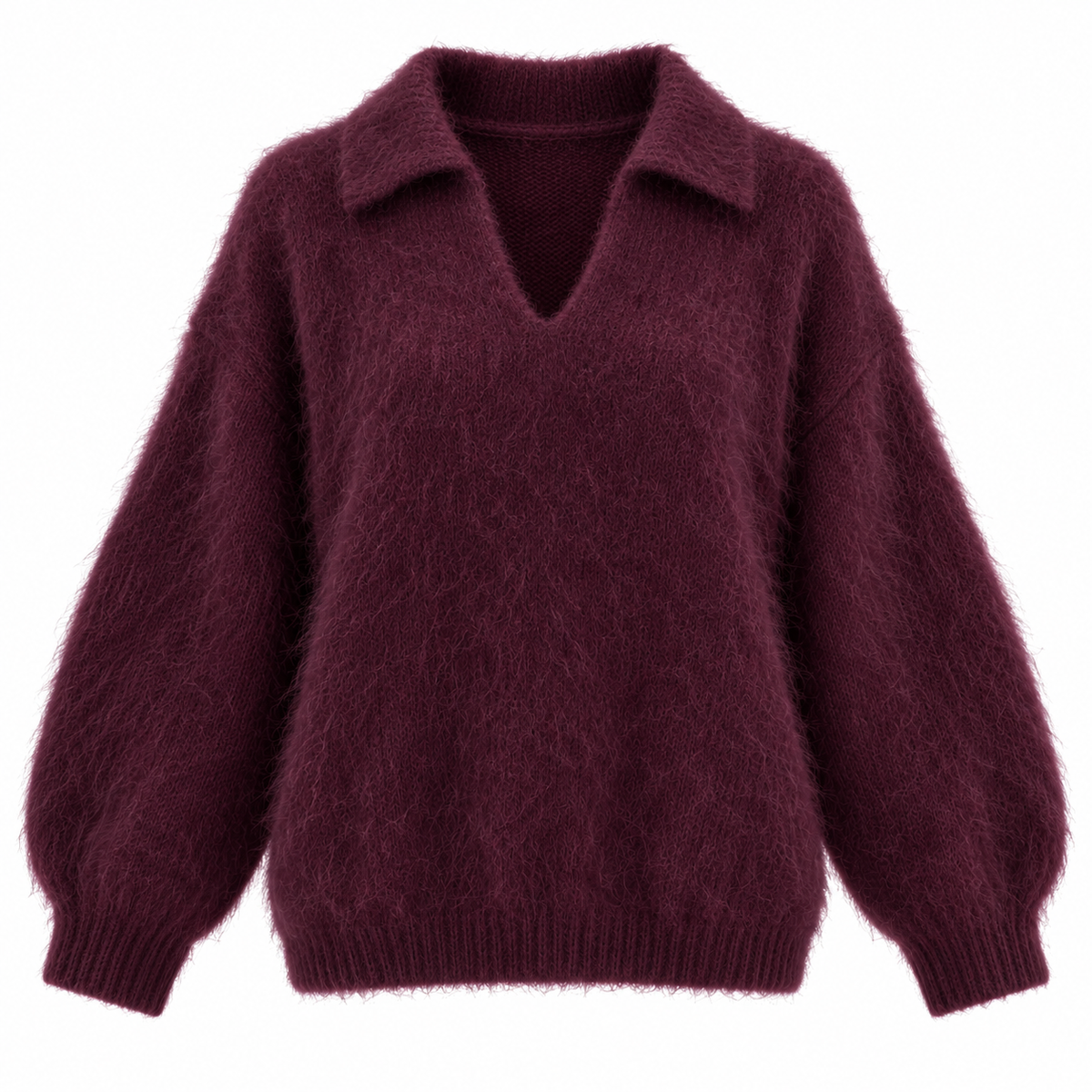 Plum Mohair V Neck Collar Jumper