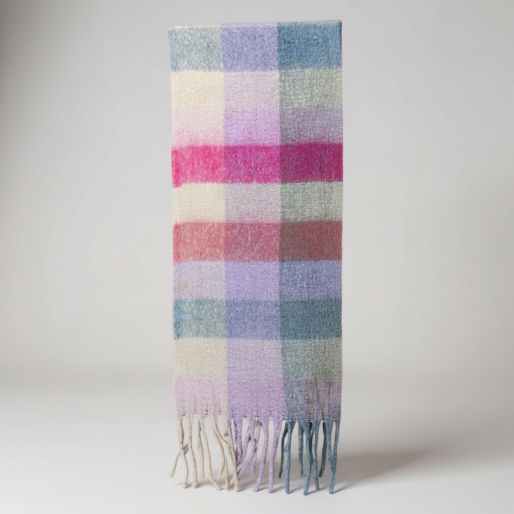 Pastel Check Fluffy Blanket Scarf