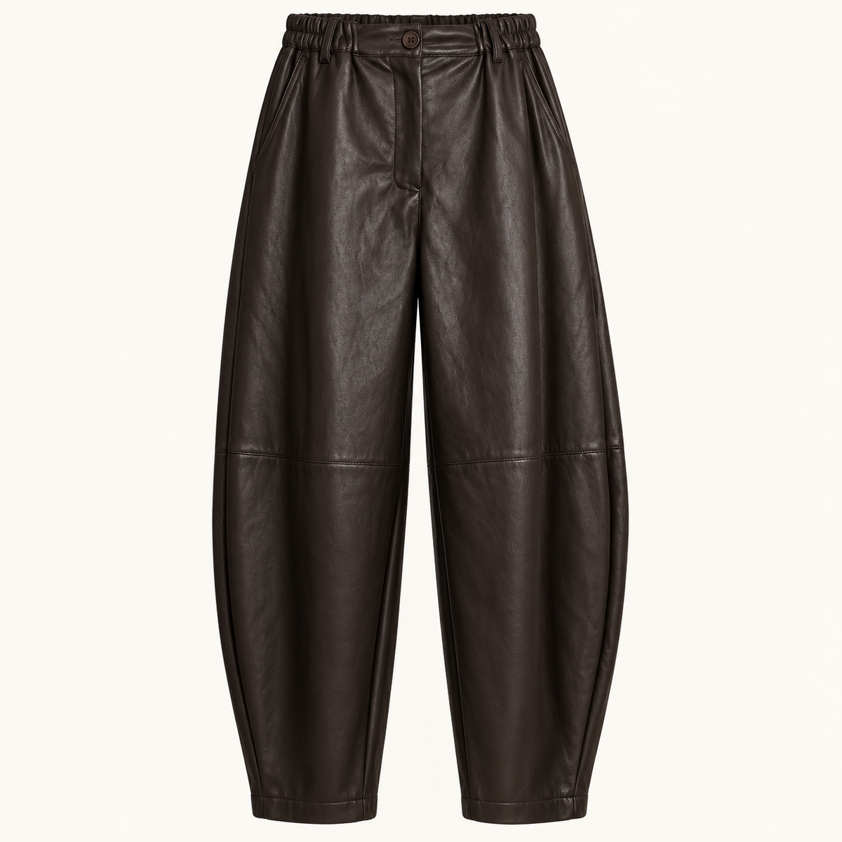 Dark Brown Faux Leather Balloon Leg Trousers