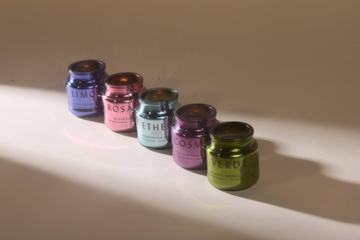 Rosales Hot Pink Metallic Glass Candle - Saffron Rose
