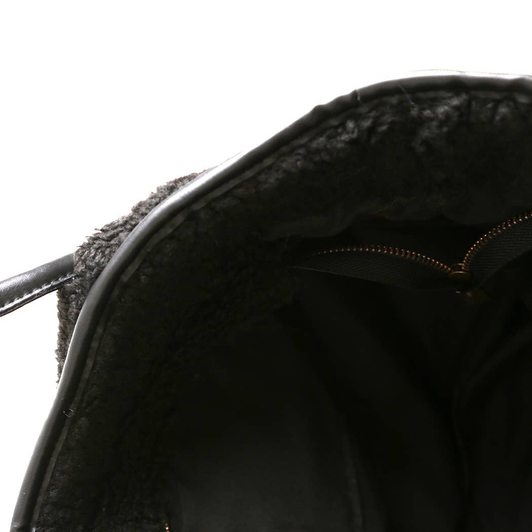 Black Faux Sheepskin Shoulder Tote Bag