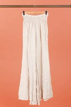 Natural Linen Palazzo Trousers with Elasticated Waist
