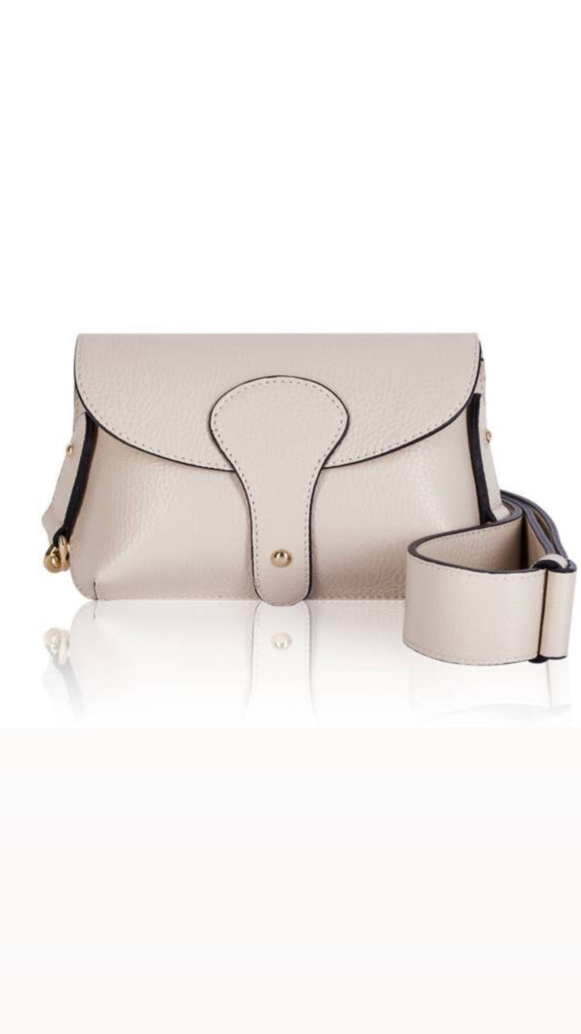 Italian Leather Crossbody Bag With Wide Chunky Strap Cream