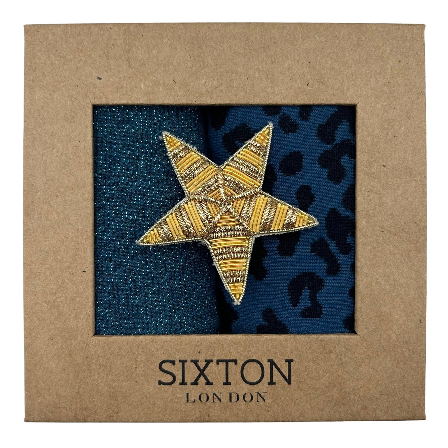 Denim mix duo sock box with gold star