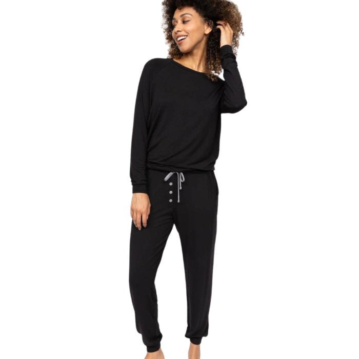 Black Jersey Slouch Pyjama Set