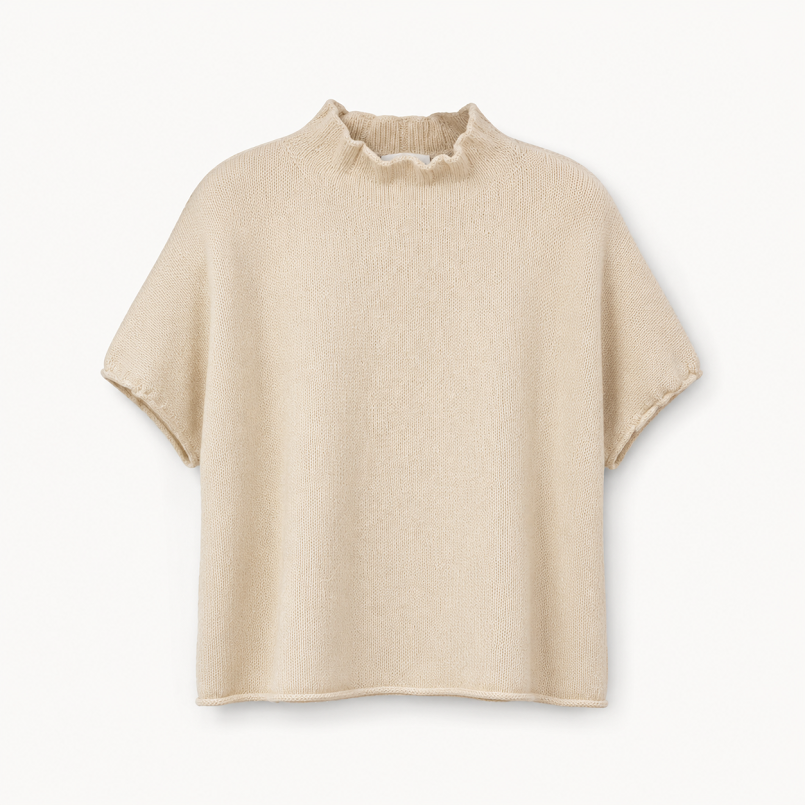 Beige Short Sleeve Knit Jumper