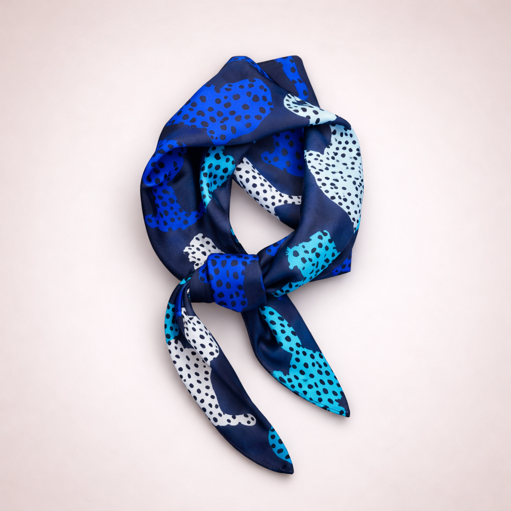 Navy Large Leopard Print Square Scarf