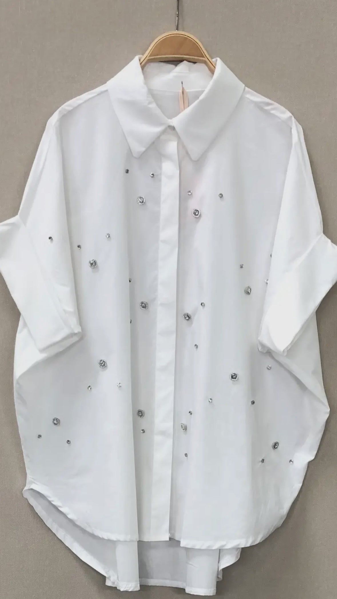 White Cotton Embellished Short Sleeve Shirt
