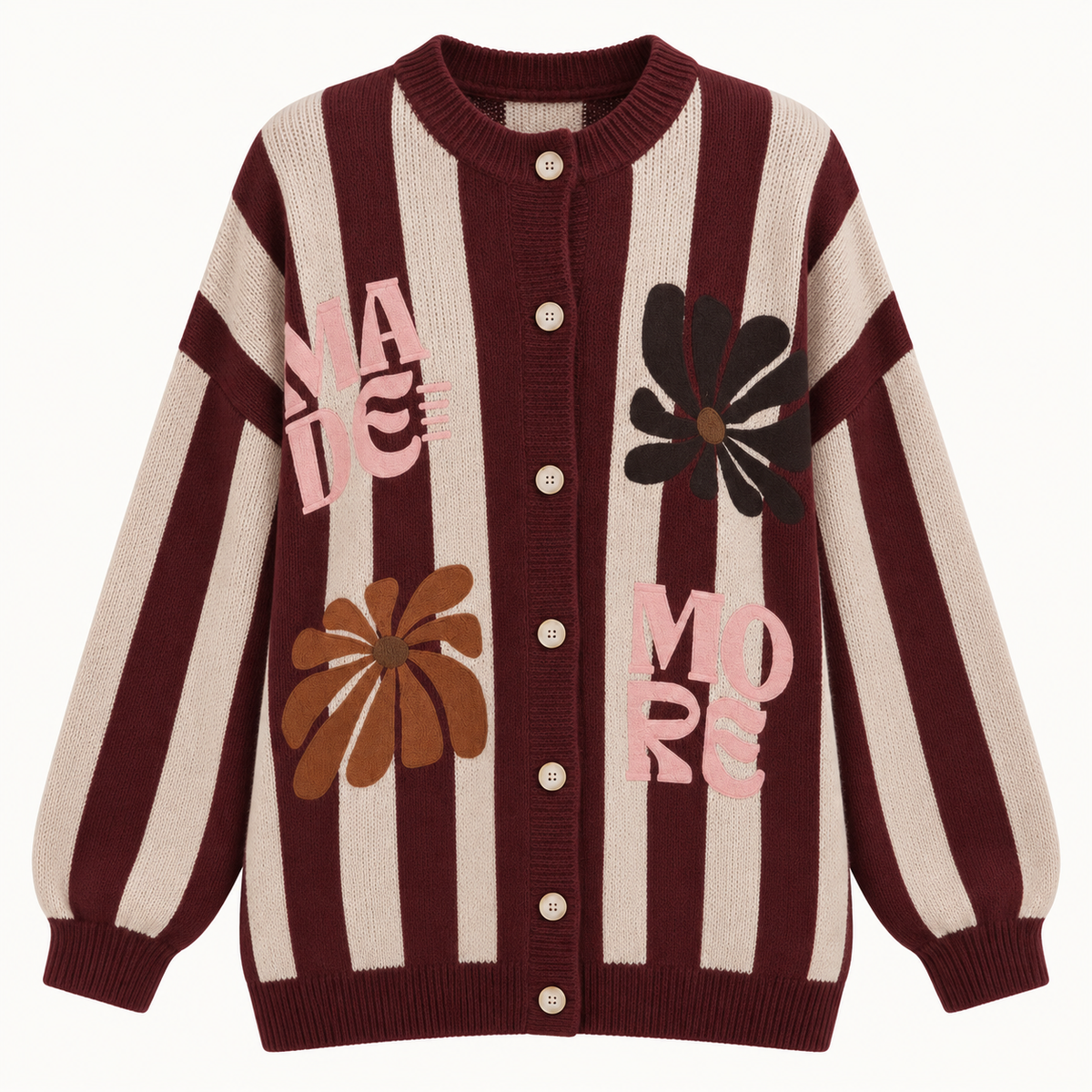 Bordeaux Stripe Embroidered Oversized Cardi