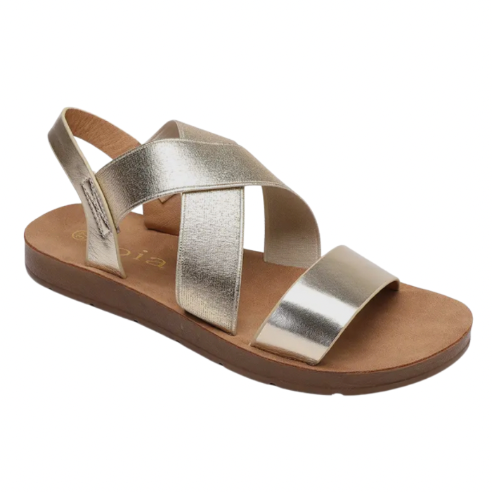 Gold Elastic Strap Flat Sandal