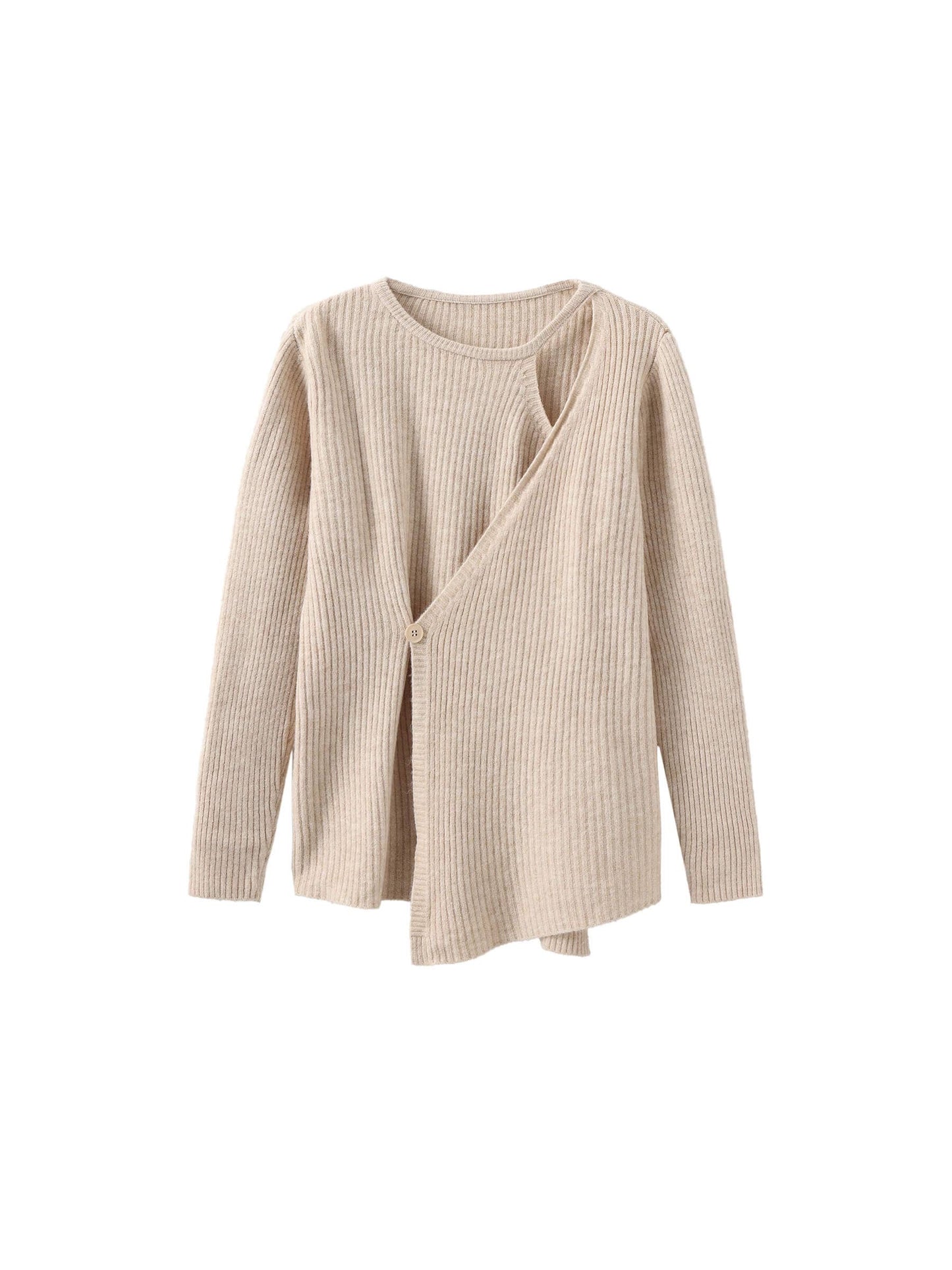 Taupe Crossover Ribbed Knit Jumper