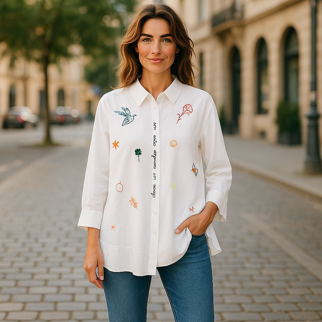 White Embroidered Cotton Shirt