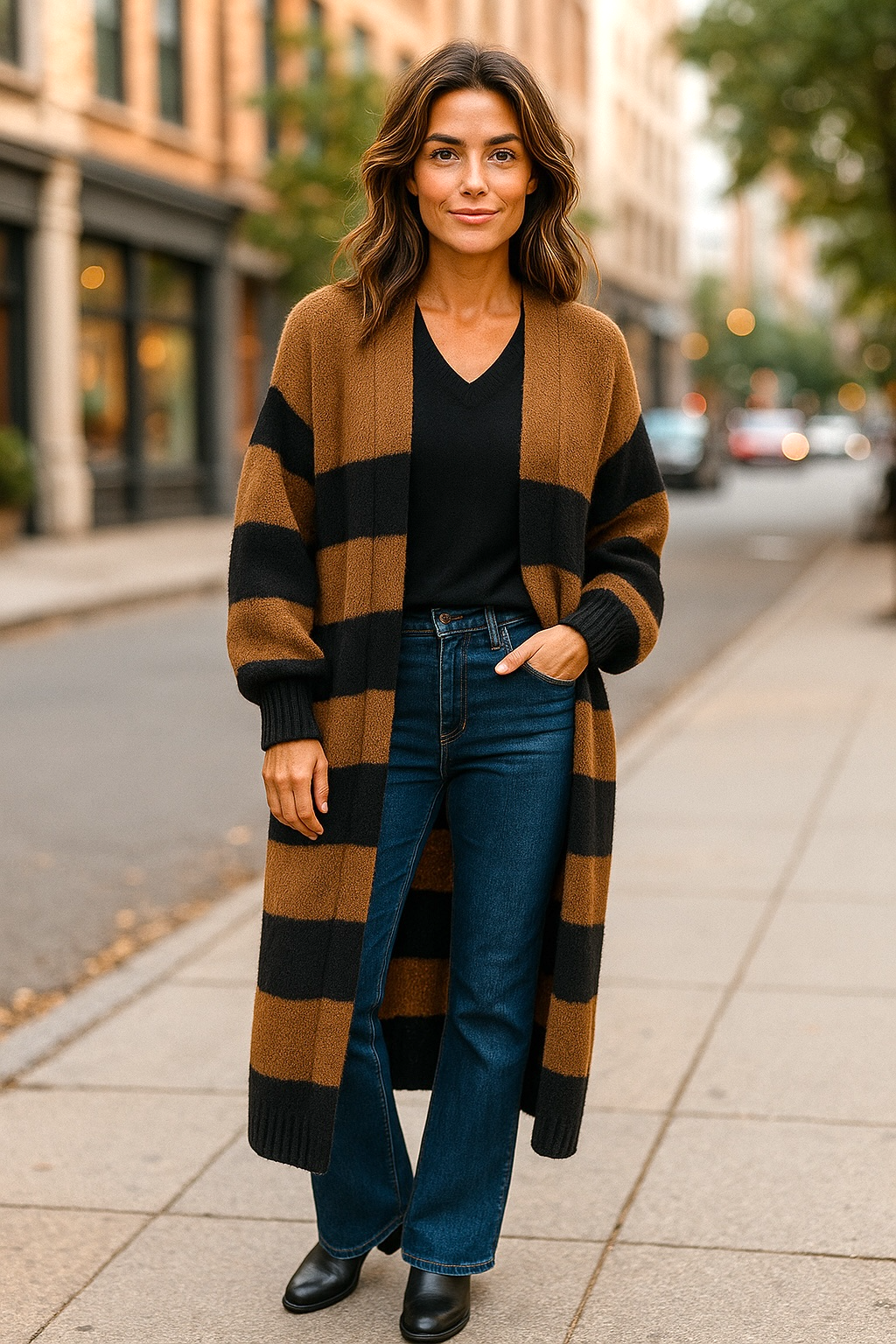 Long Camel Wool Mix Cardigan