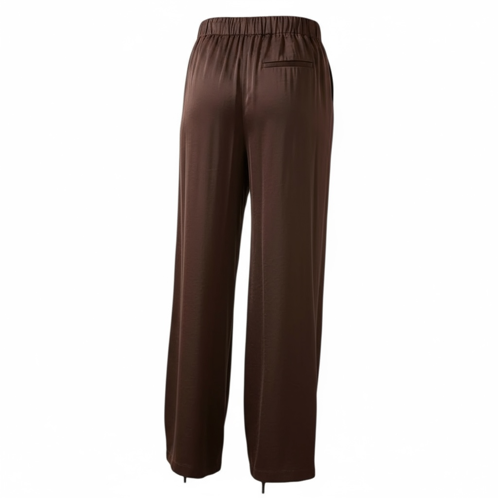 Chocolate Satin Pleat Front Elasticated Back Wide Leg Trousers