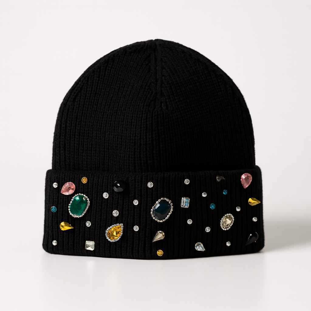 Black Multi Coloured Jewel Beanie