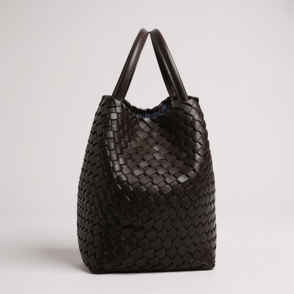 Chocolate Brown Woven Tote with Pouch