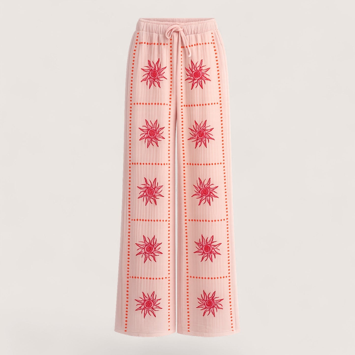Cotton Embroidered Drawstring Trousers