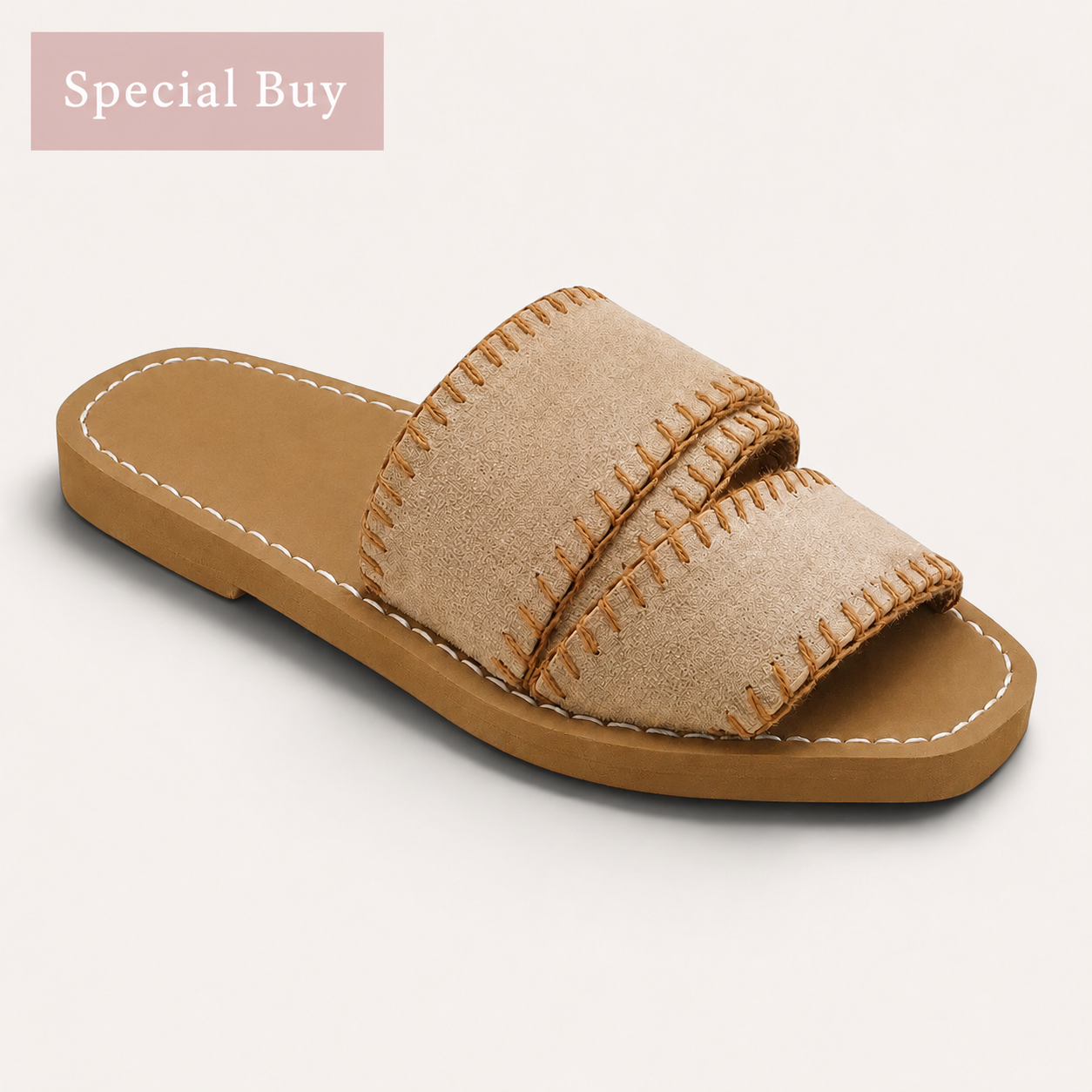 Beige Stitched Strap Flip Flop Style Sole Sandal