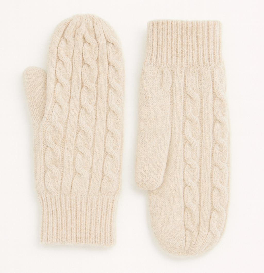 Cable Knit Mittens in Cream