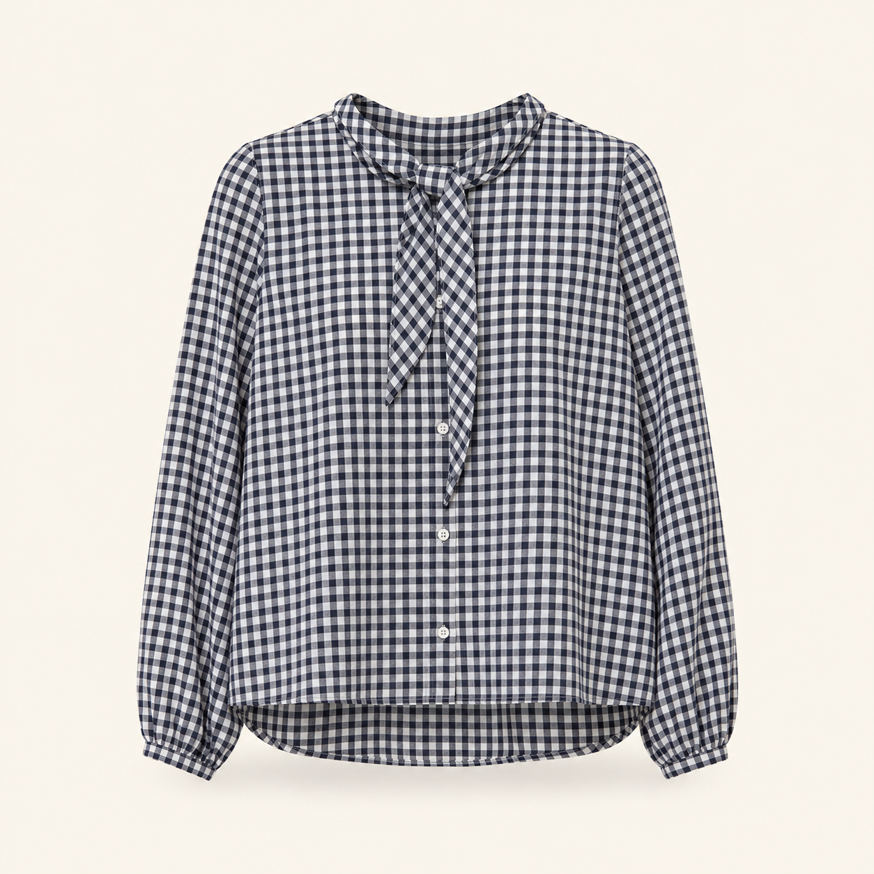 Navy Gingham Shirt with Neck Tie