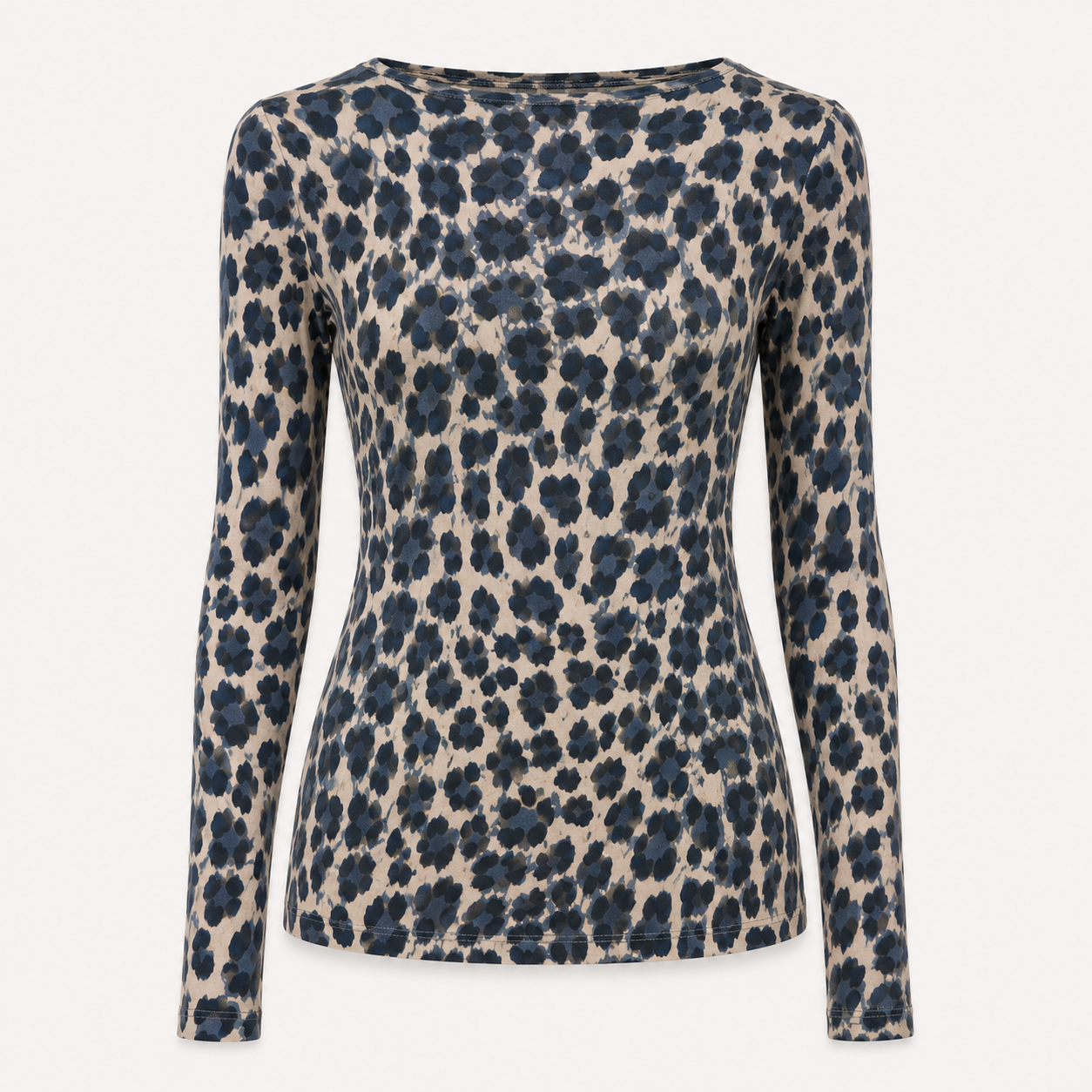 Navy Leopard Cashmere Blend Layering Top