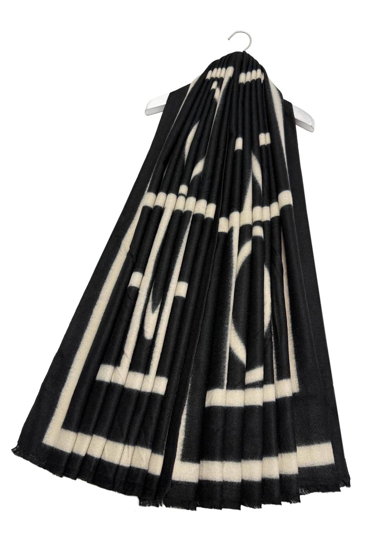 Black and Cream Geometric Print Scarf