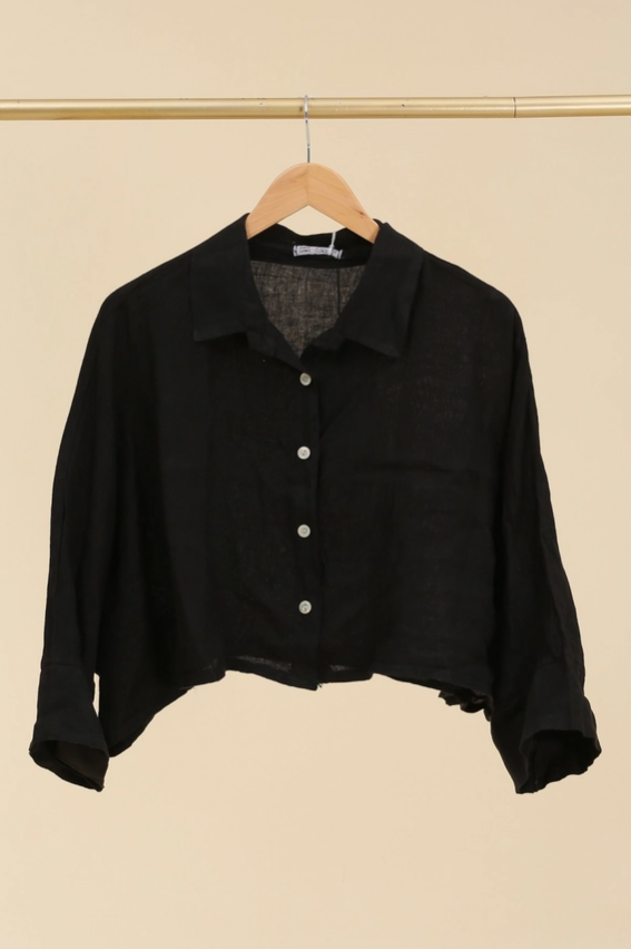 Black Linen 3/4 Sleeve Shirt