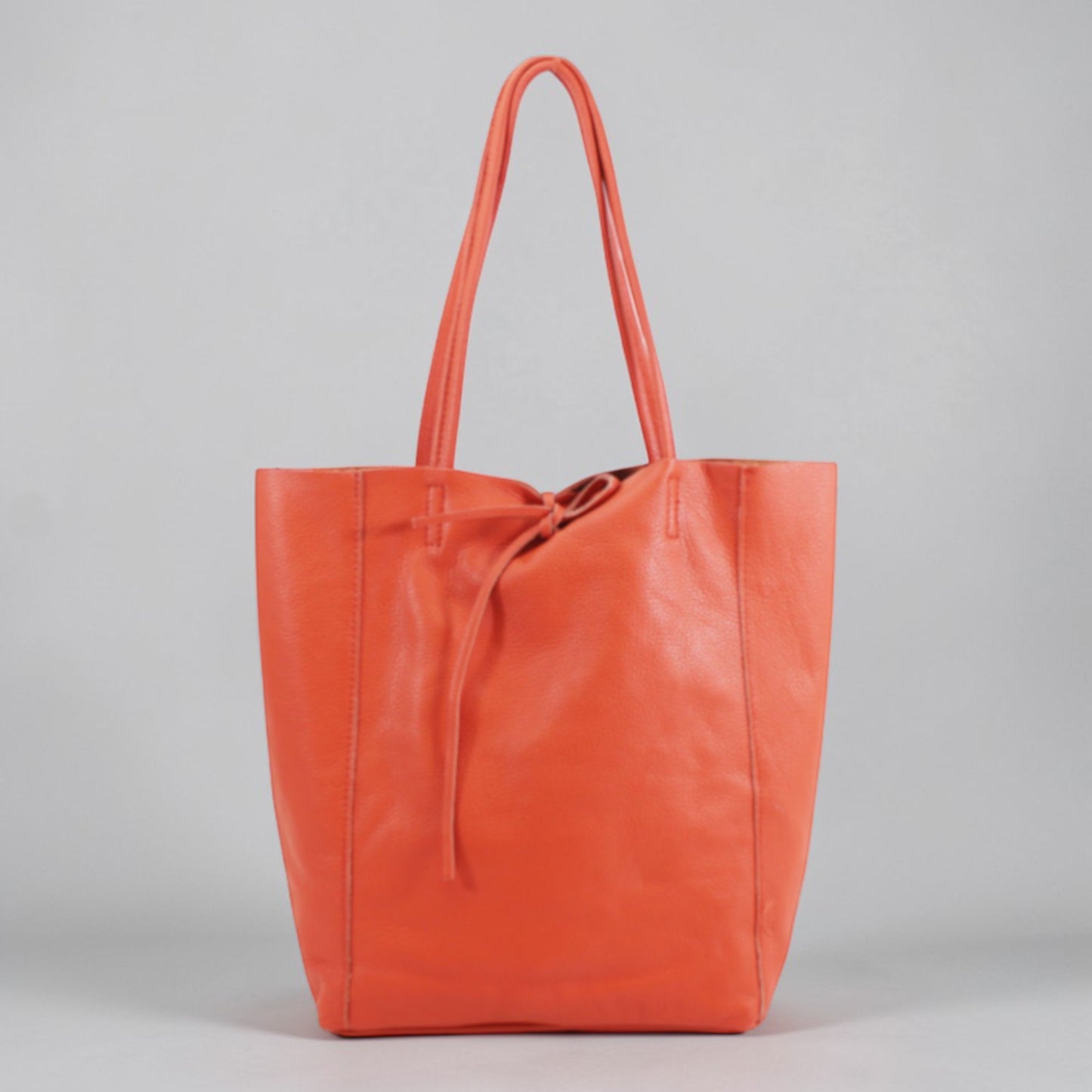 Orange Leather Tie Top Tote