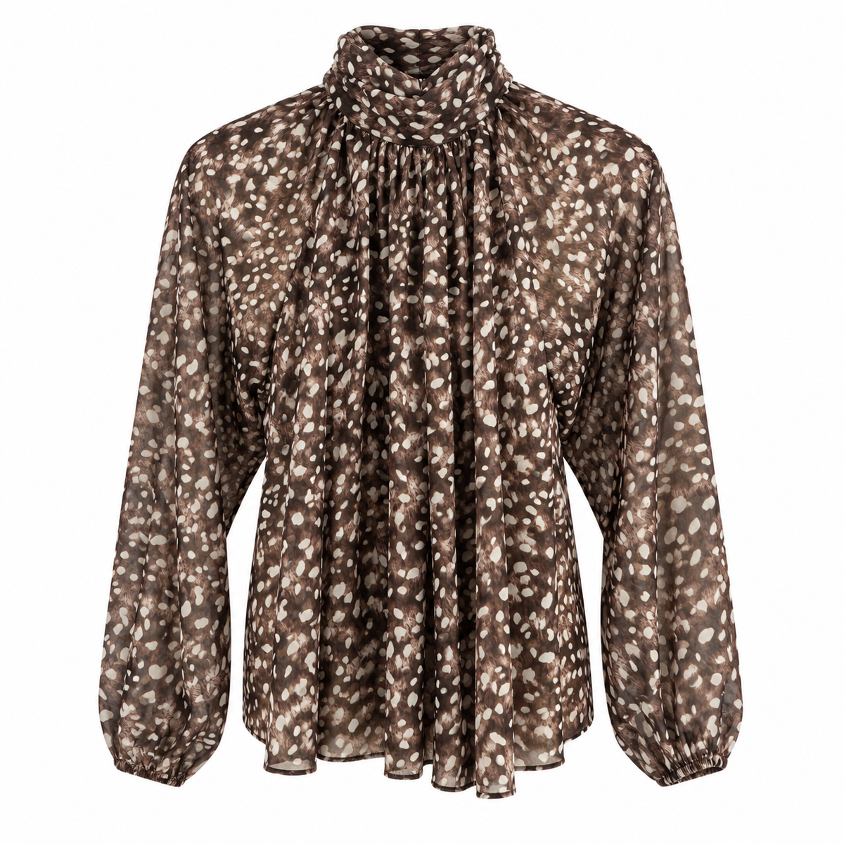 Deer Print High Neck Balloon Sleeve Top