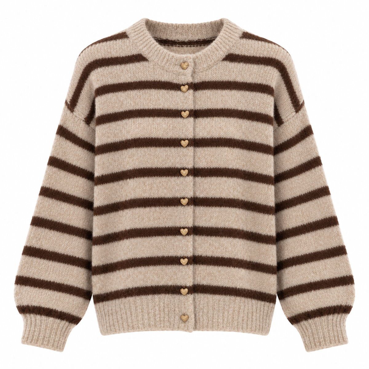 Beige/Brown Stripe Cardi with Gold Heart Buttons