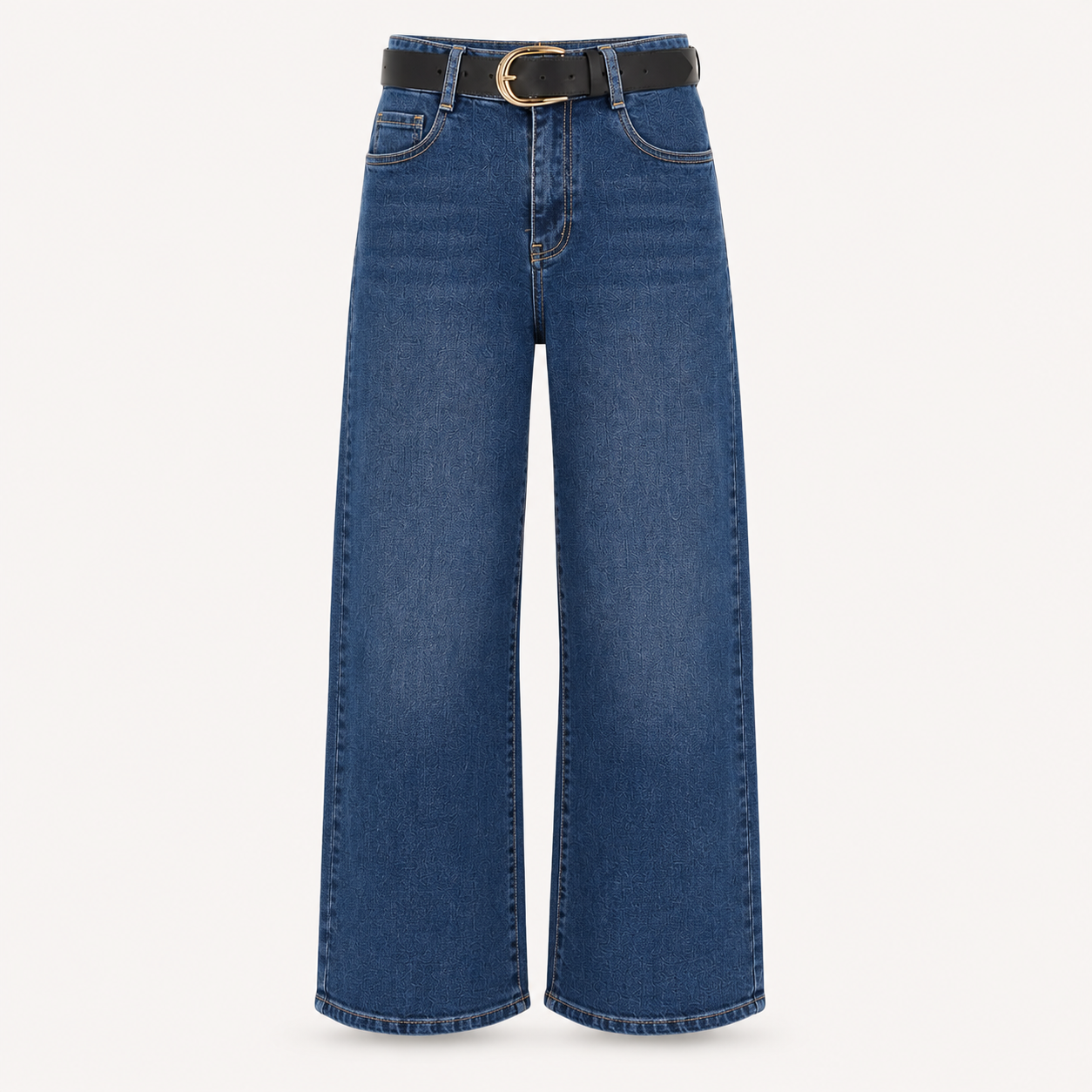 Denim Cropped Stretch Jeans with Belt