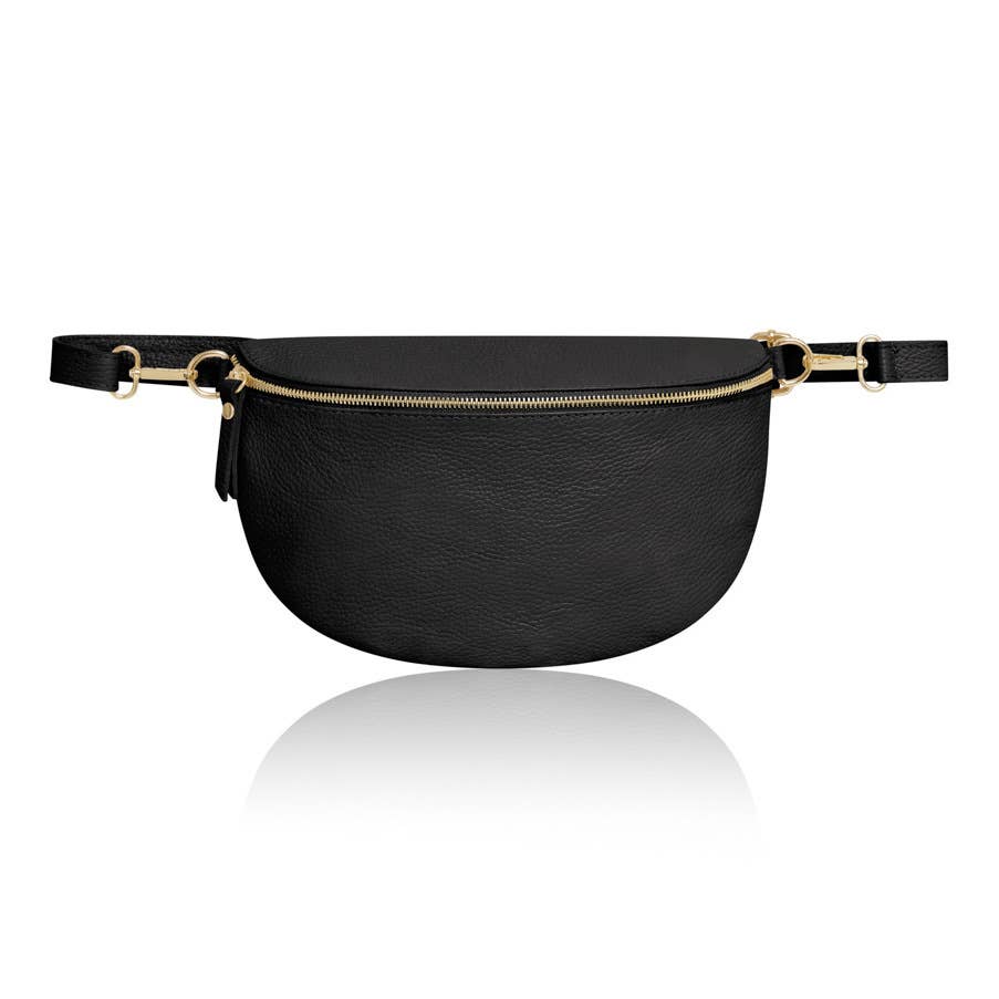 Black Large Leather Cross Body Bag