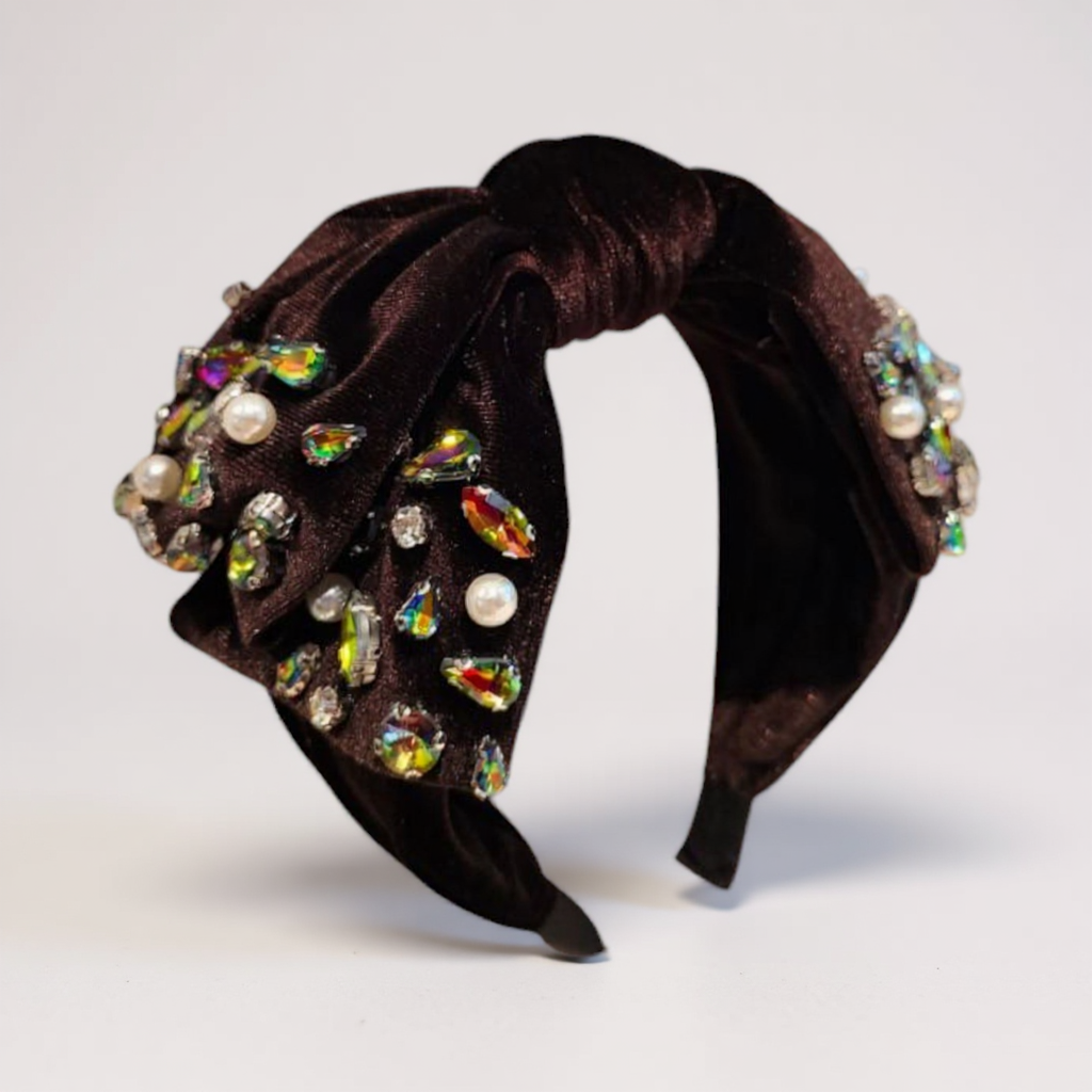 Brown Velvet Embellished Headband