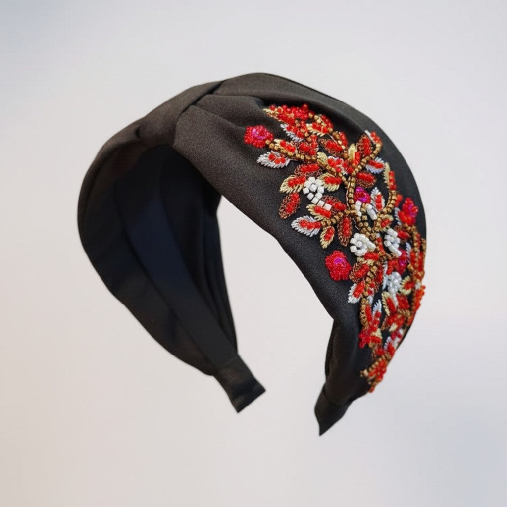 Black Embroidered Headband