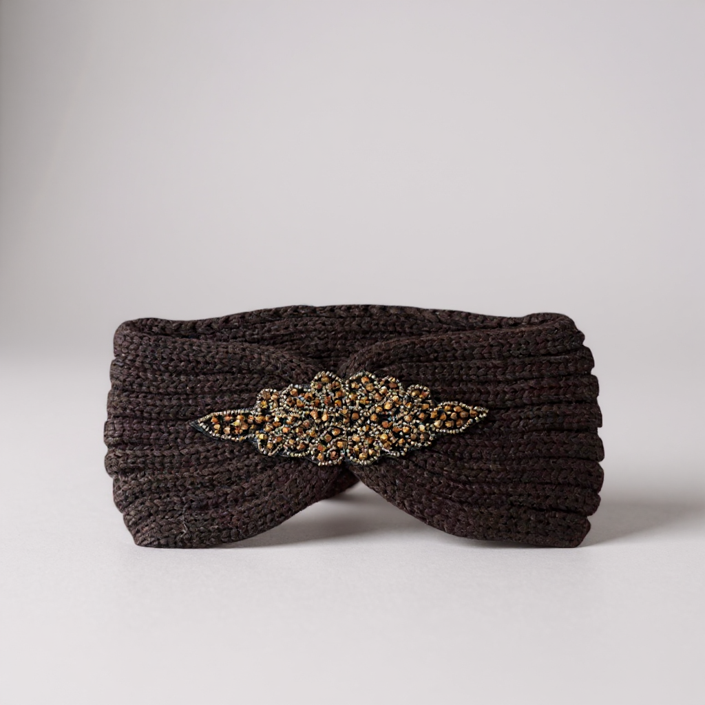 Brown Embellished Knitted Headband