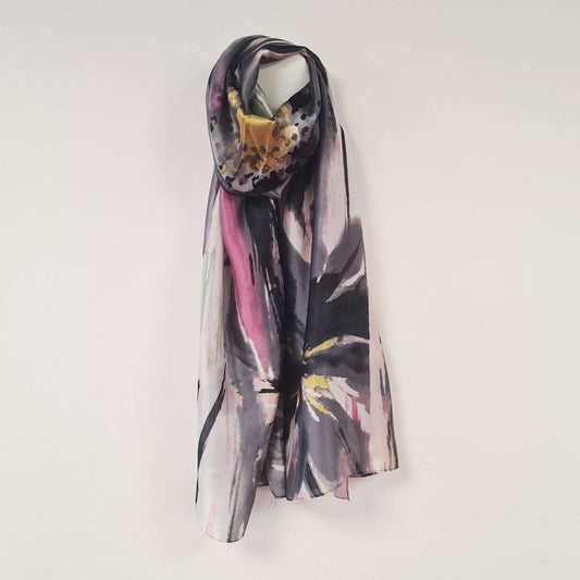 Silk feel artistic flower scarf