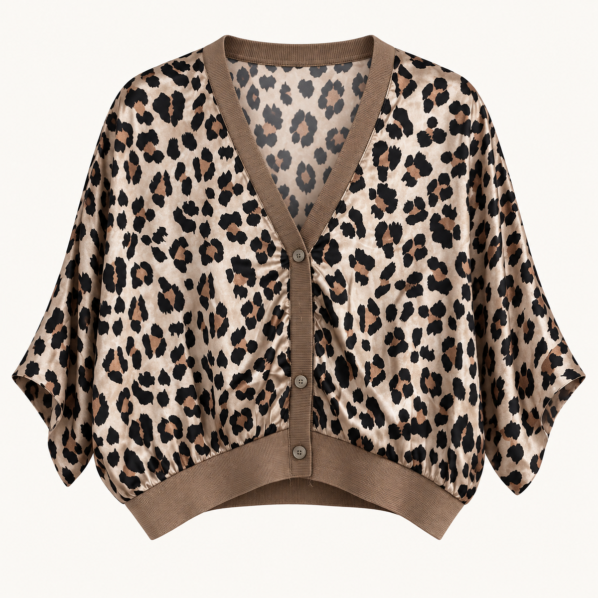 Leopard Satin Button Front Top