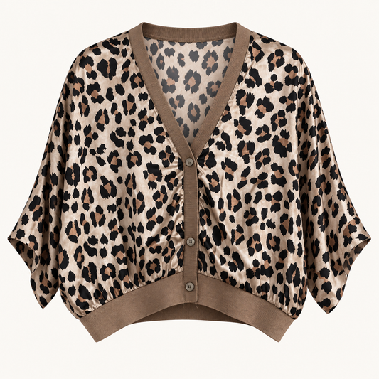 Leopard Satin Button Front Top