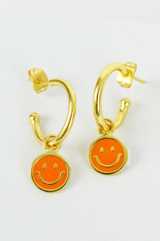 Orange Enamel Smiley Hoops
