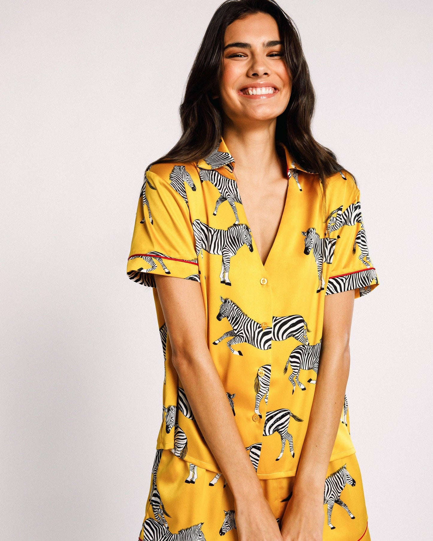 Satin Mustard Zebra Print Short Pyjama Set