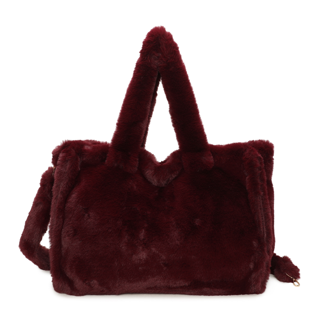 Bordeaux Faux Fur Large Slouchy Tote