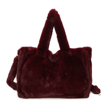 Bordeaux Faux Fur Large Slouchy Tote
