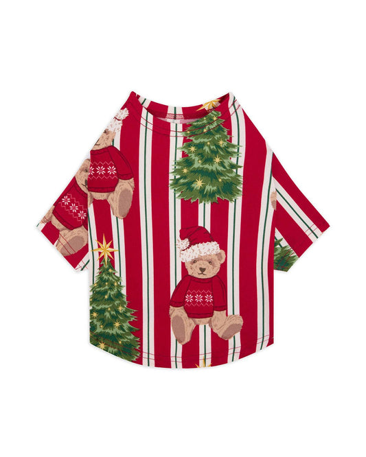 Pets Christmas Teddy Bear Stripe Print Pyjama T-Shirt