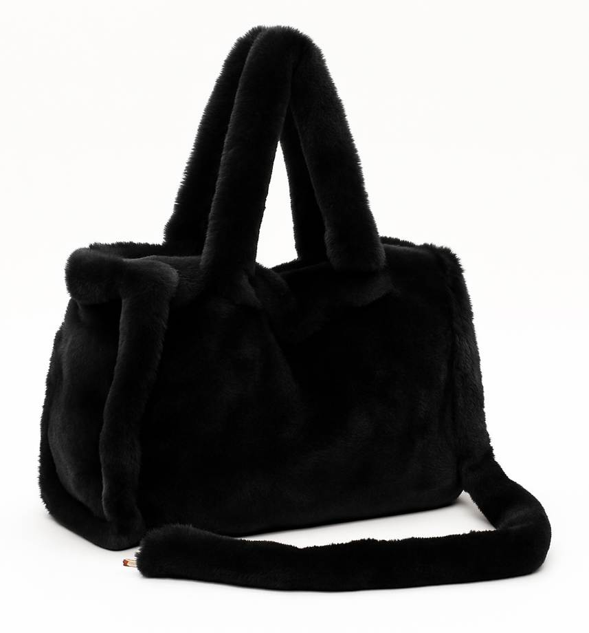 Black Faux Fur Large Slouchy Tote
