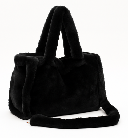 Black Faux Fur Large Slouchy Tote