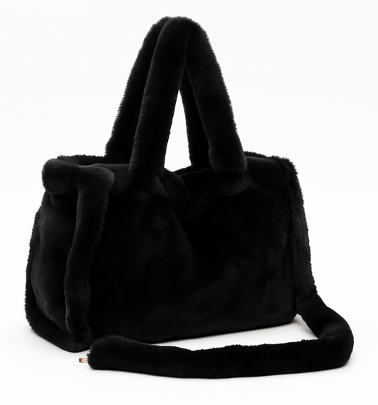 Black Faux Fur Large Slouchy Tote