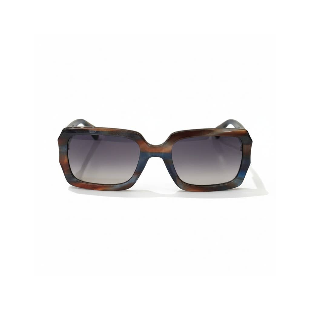 Blue and Brown Rectangular Framed Sunglasses